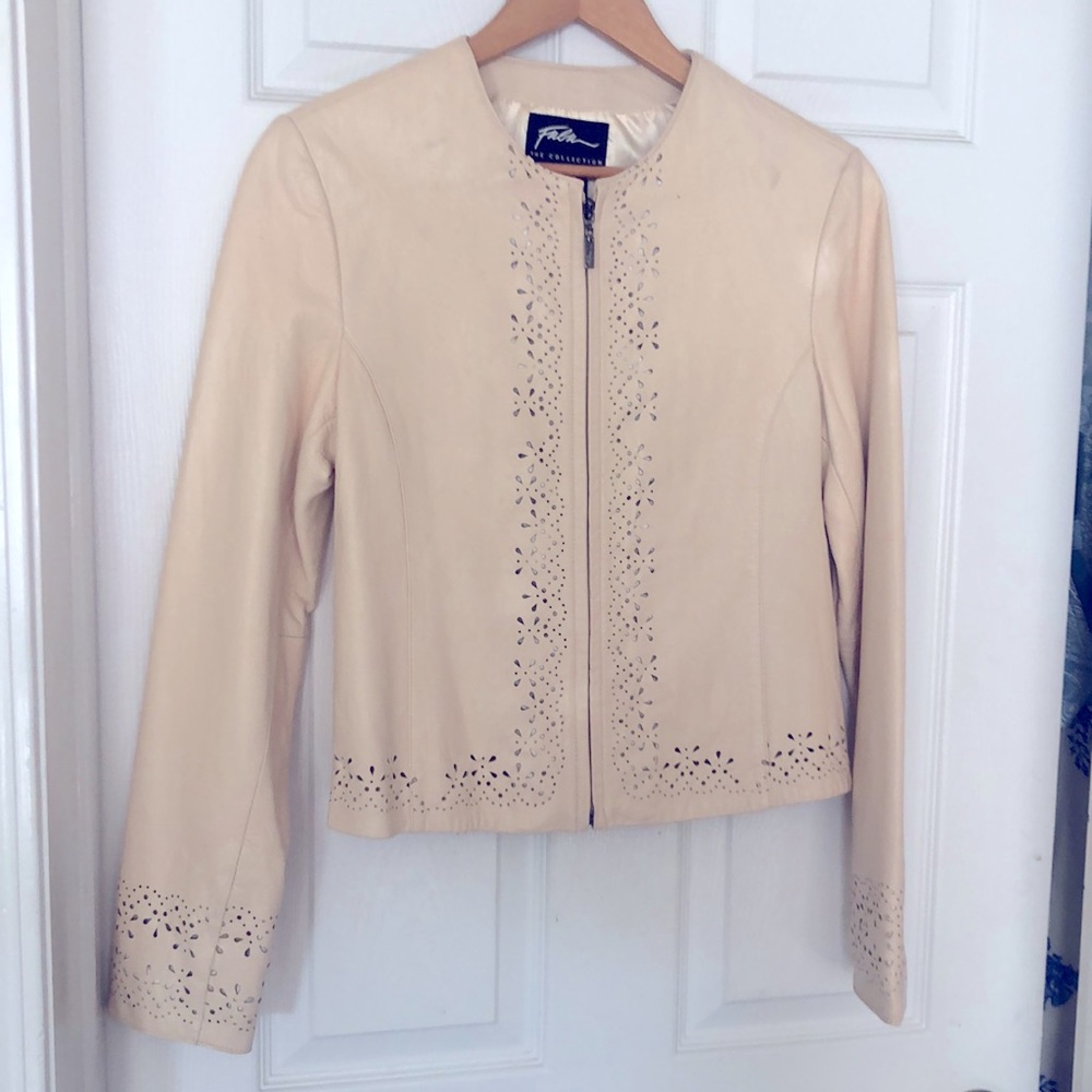 Light yellow eyelet leather jacket !